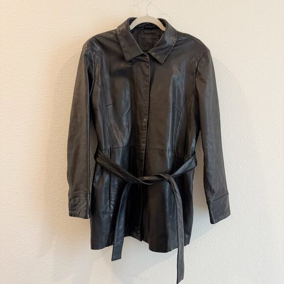 Kathy Ireland Black Leather Belted Jacket Genuine Leather Size XL - Picture 3 of 5
